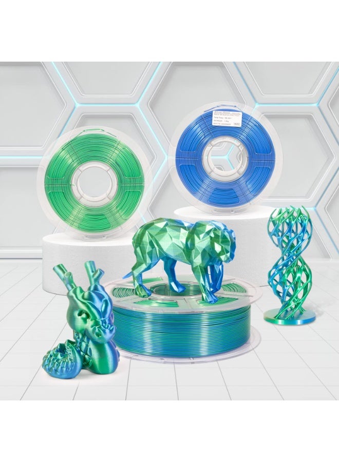 Mordely Pla Filament 1.75mm, Shiny Silk PLA 3D Printer Filament, Dual Color Filament Dimensional Accuracy +/- 0.03 mm, Coextruded Filament Blue and Green,1 kg/Spool - Image 5